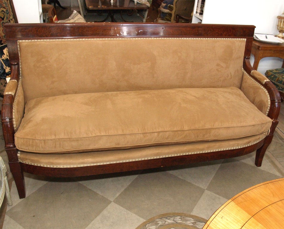 Restoration Period Canape upholstered with a cushion in suedecloth