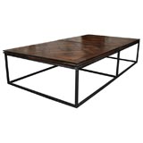 Iron Coffee Table With Antique Walnut Parquet Top