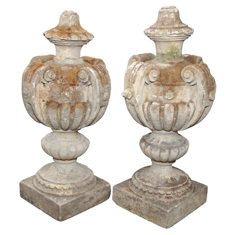 Pair of Cast Stone Finials For Sale