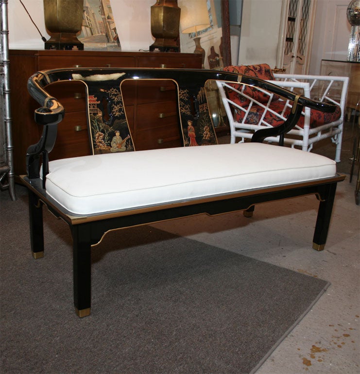 Black Laquered  Chinoiserie Bench