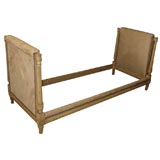 Antique French painted and suede upholstered daybed. Antique French painted and suede upholstered daybed.