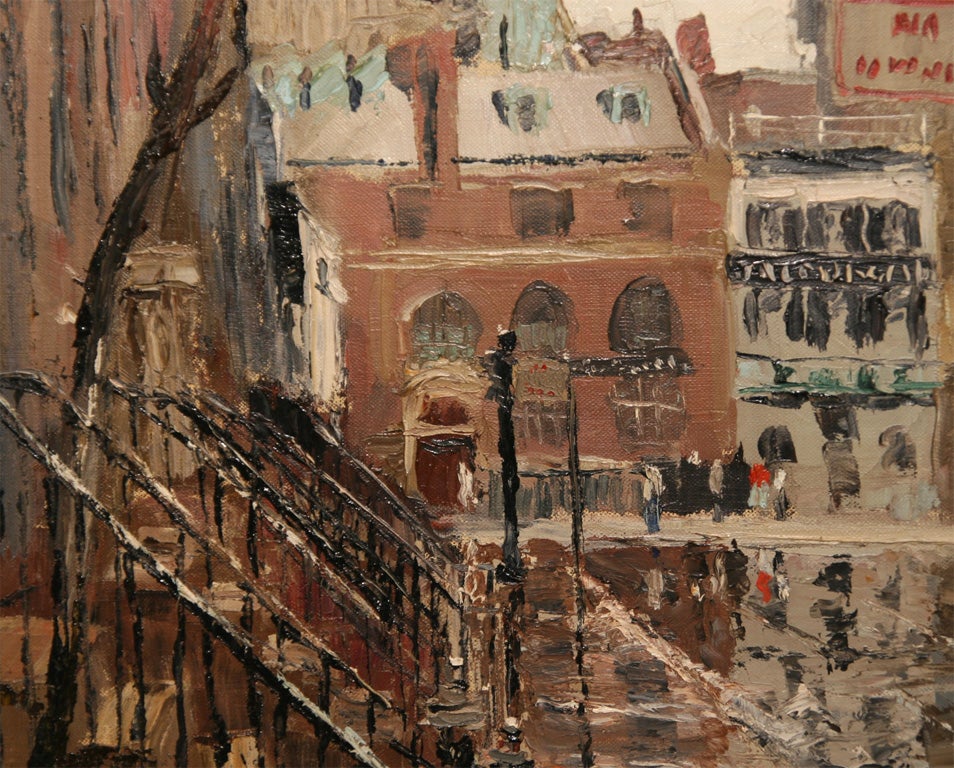 American Midcentury Oil Painting of Greenwich Village by Peter Hayward
