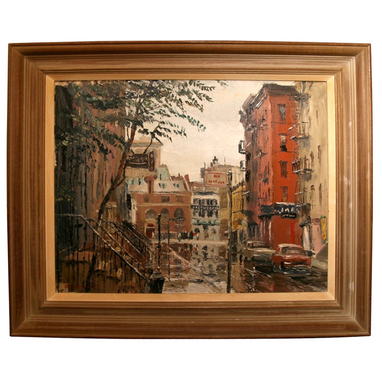 Midcentury Oil Painting of Greenwich Village by Peter Hayward