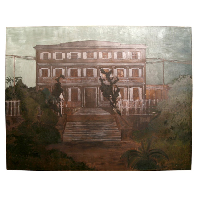 Midcentury Oil Painting of Southern Mansion