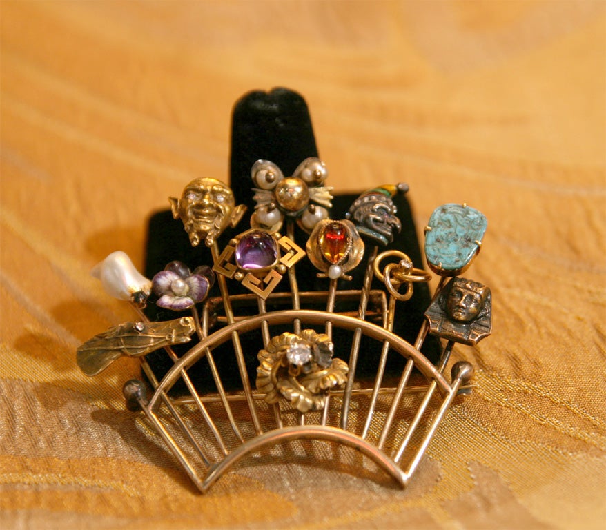 12 Antique Gold Stick Pins Made into Pin For Sale at 1stdibs