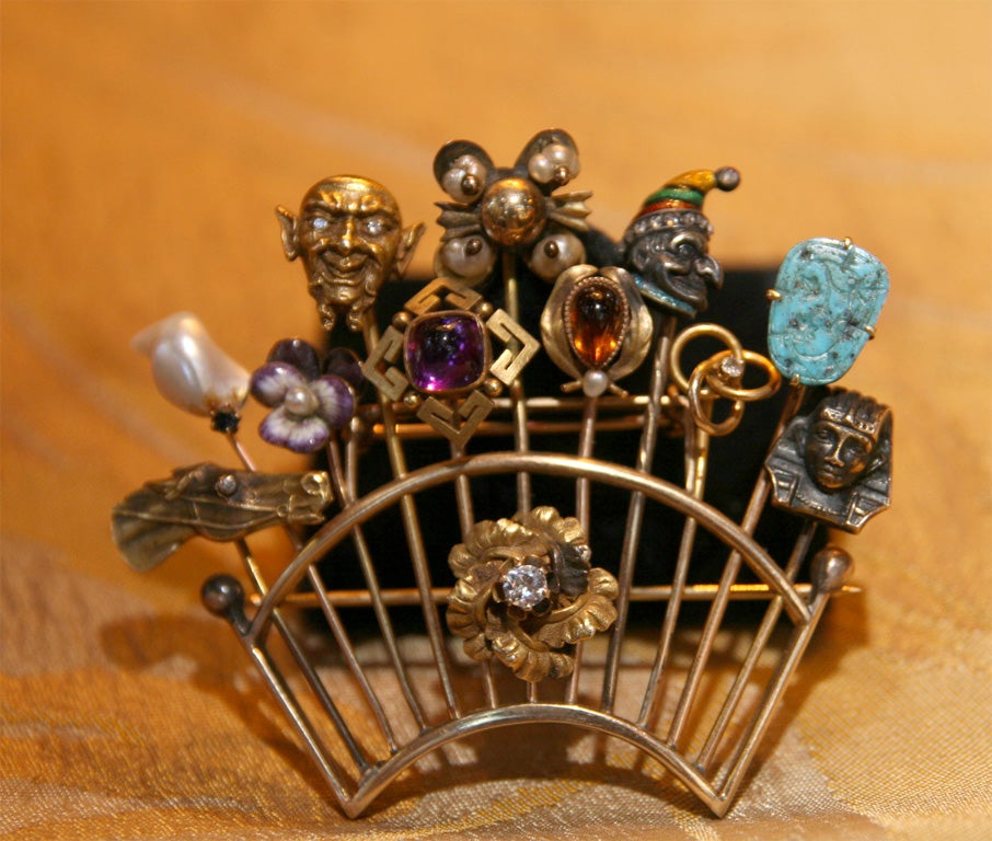 12 Antique Gold Stick Pins Made into Pin In Excellent Condition For Sale In Water Mill, NY