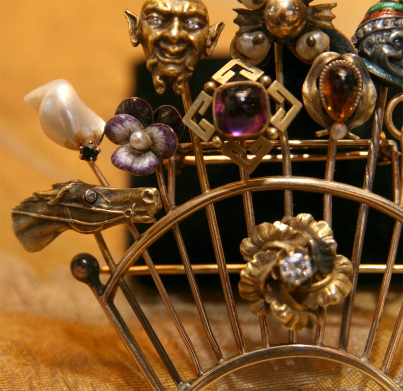 Women's 12 Antique Gold Stick Pins Made into Pin For Sale