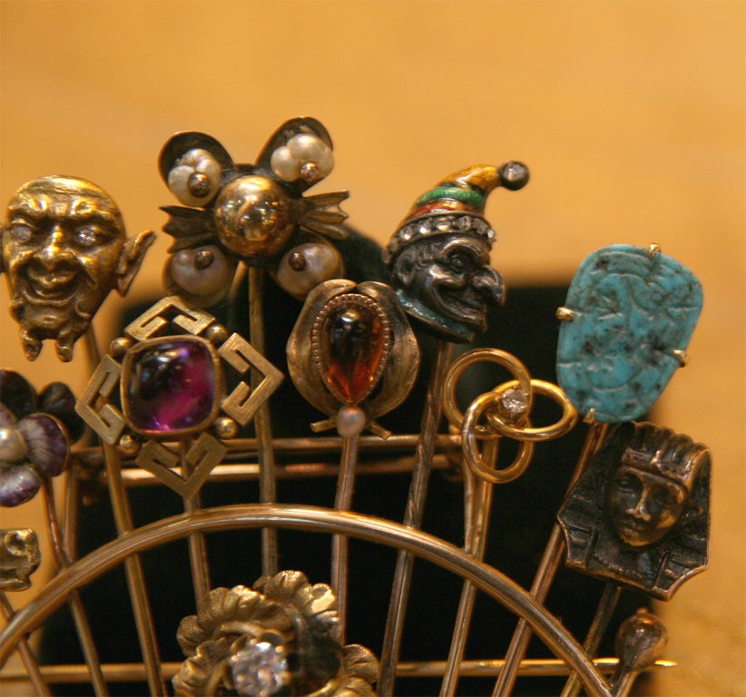 12 Antique Gold Stick Pins Made into Pin 2