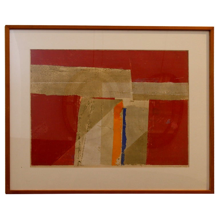 Framed Abtract Print Signed Minoru Saito