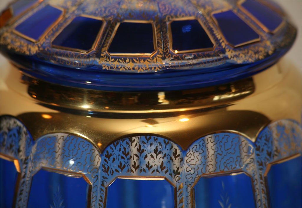 Mid-20th Century Bohemian Cobalt Cut To Clear Punch Bowl Set For Sale
