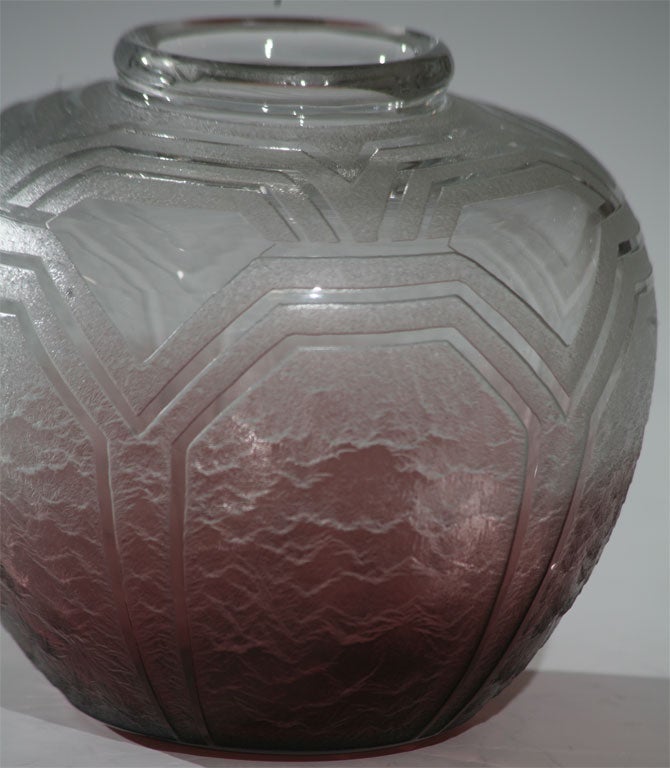Handblown Crystal Signed Schneider Art Deco Vase Plum Shaded to Clear In Excellent Condition In Great Barrington, MA