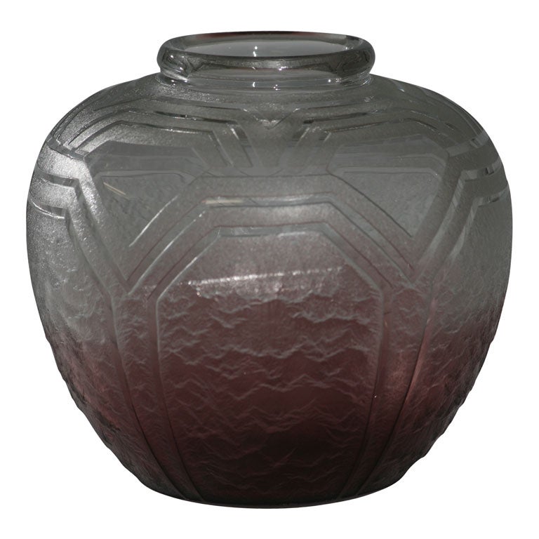 Handblown Crystal Signed Schneider Art Deco Vase Plum Shaded to Clear