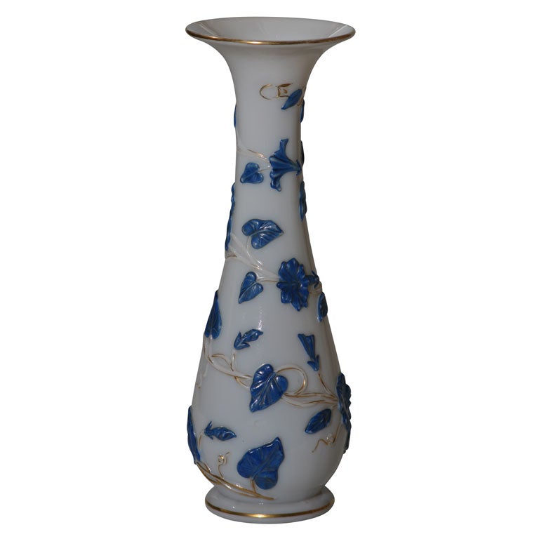 19th Century Baccarat Opaline Vase with Enamel Decoration In Excellent Condition In Great Barrington, MA