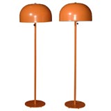 Pair of Orange Mid-Century Dome Floor Lamps