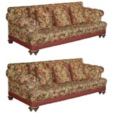Pair of Mid-Century Needlepoint Upholstered Sofas