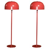 Pair of Red Mid-Century Dome Floor Lamps