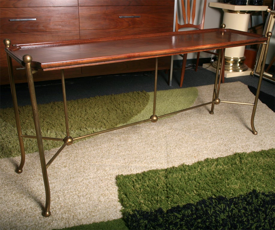 Mastercraft Burl Parquet & Brass Console Sofa Table