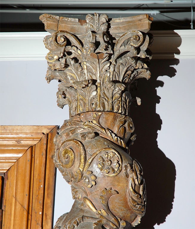 Gilt Monumental Italian Baroque Carved Solomonic Columns