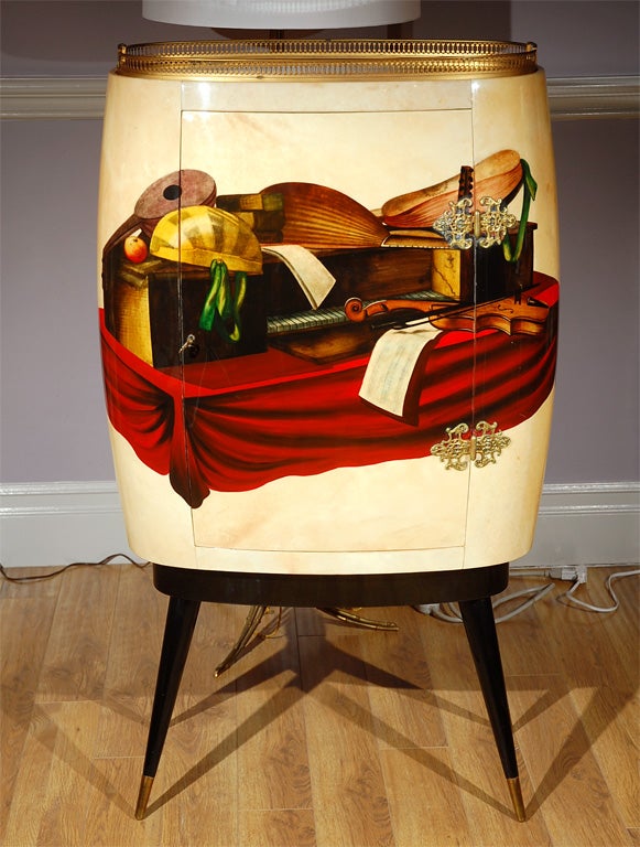 Aldo Tura Lacquered Parchment Dry Bar with Musical Motif