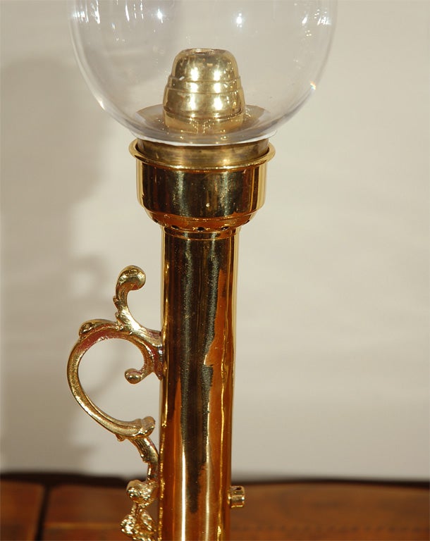 Pair of 19th Century Brass & Glass Hurricane Candleholders 2