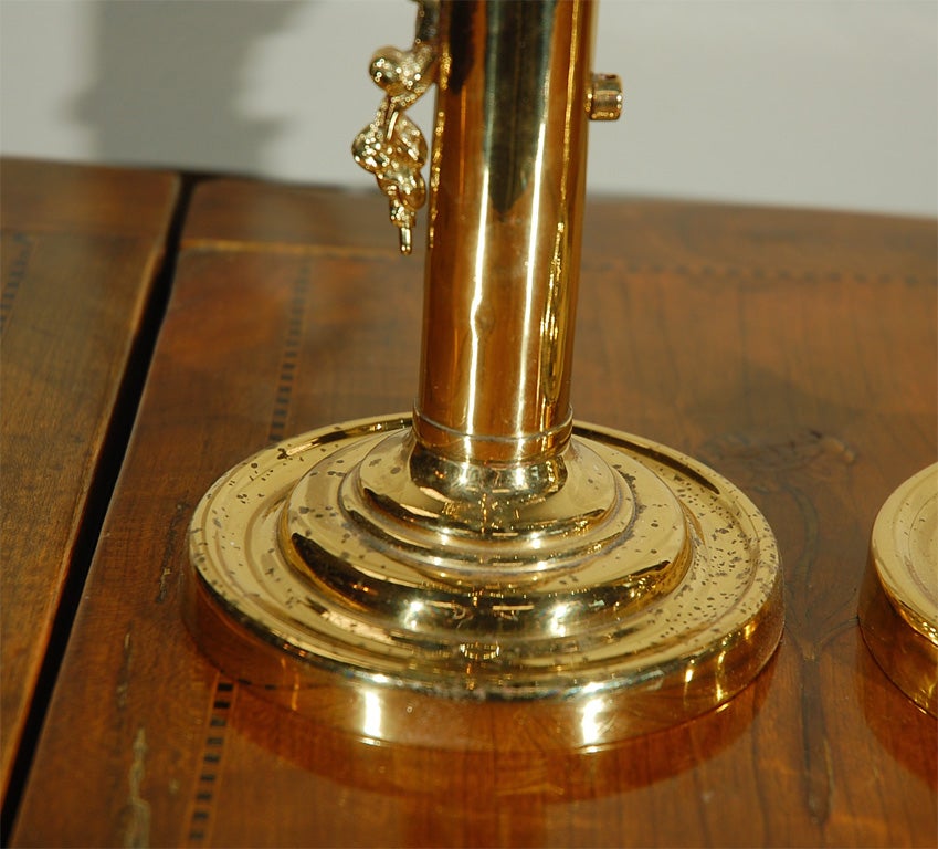 Pair of 19th Century Brass & Glass Hurricane Candleholders 3
