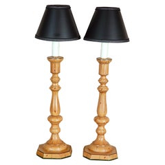 Pair of Electrified Faux Bamboo Candlesticks