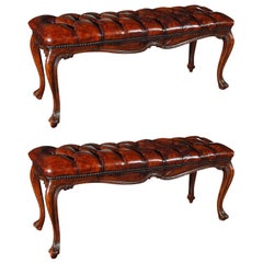 Pair of Leather Tufted Benches C. 1930's