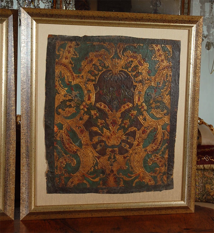 Pair of 19th C. Framed Embossed Leather Panels at 1stDibs