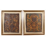 Pair of 19th C. Framed Embossed Leather Panels