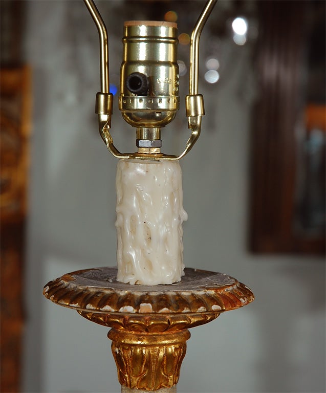 Gilt Pair of 19th C. Alterstick Lamps with Custom Lamp Shades