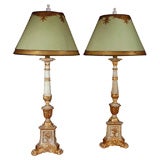Pair of 19th C. Alterstick Lamps with Custom Lamp Shades
