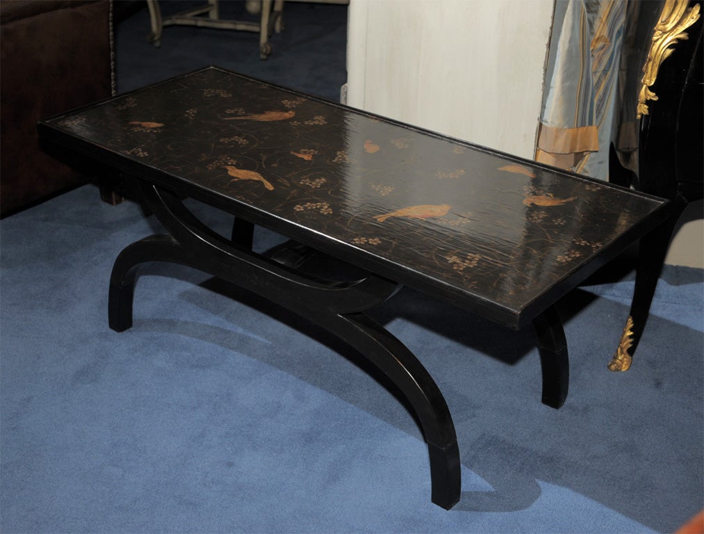 Chinoiserie Lacquered and Polychrome Panel Cocktail Table