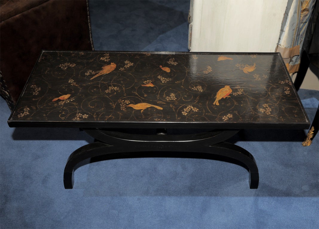 Wood Chinoiserie Lacquered and Polychrome Panel Cocktail Table For Sale