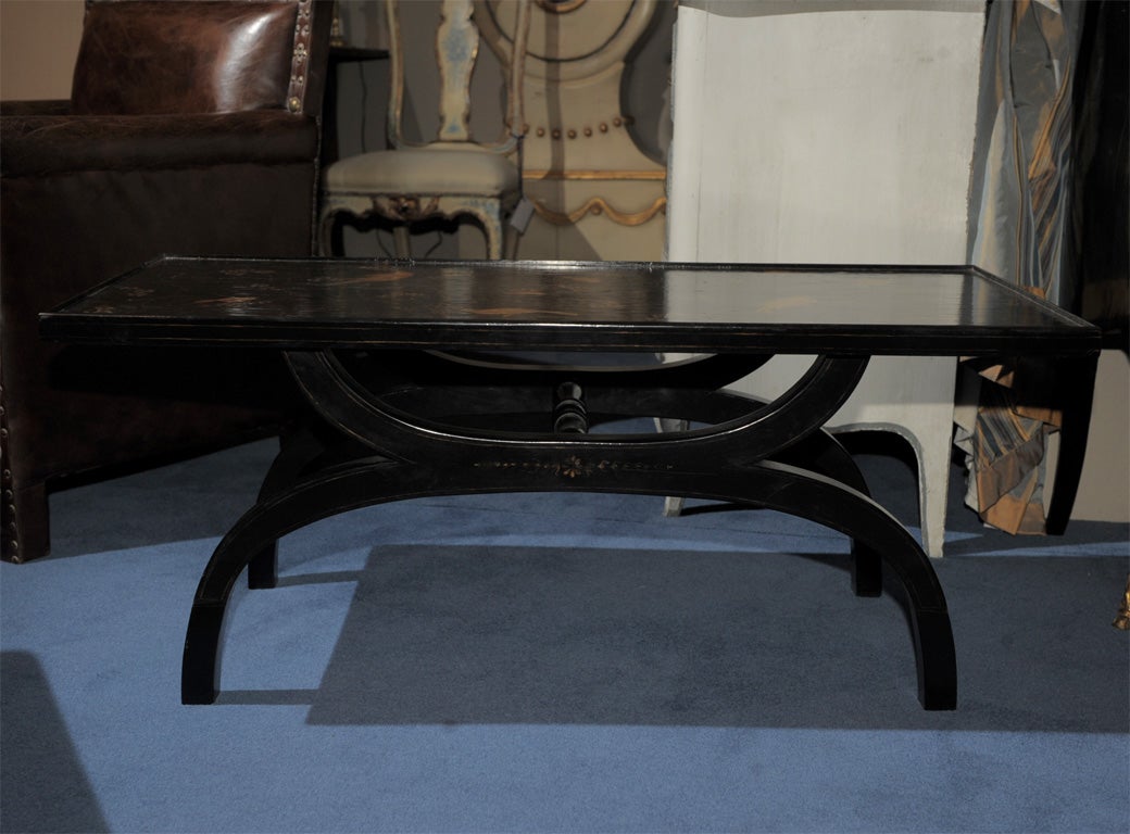 Chinoiserie Lacquered and Polychrome Panel Cocktail Table For Sale 3