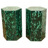 Pair of hexagonal mottled green lucite side tables
