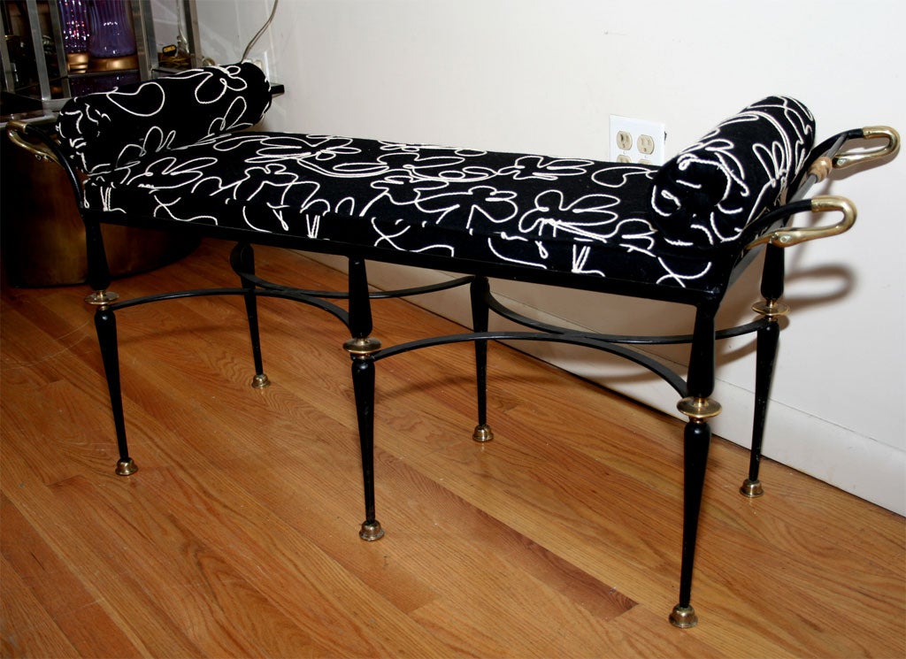 Steel six leg bench with brass swan head accents