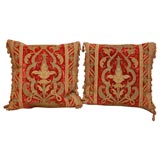 Pair of Italian Appliqed Red Velvet Pillows
