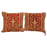 Pair of Italian Appliqed Red Velvet Pillows