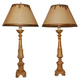Antique Pair of 19th C. Italian Alterstick Lamps with Shades