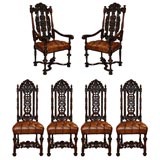 Set of Eight  Carved Walnut Dining Chairs