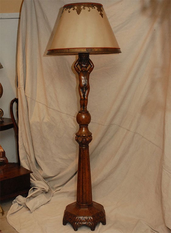 Carved Cherub Standing Lamp