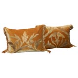 Antique Pair of Grand Metallic Appliqued Pillows