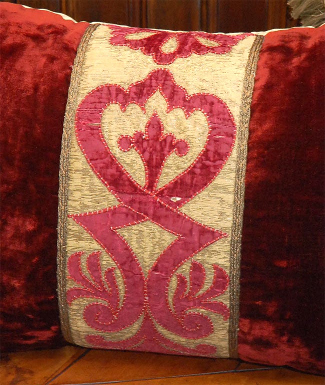 Pair of Antique Velvet & Appliqued Pillows 3