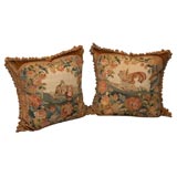 Antique Pair of 18th C. Aubusson Pillows