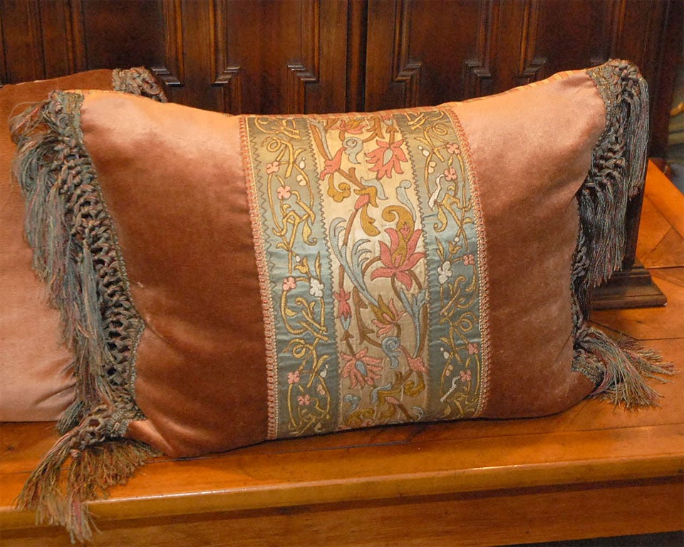 19th Century Single Antique Embroidered Textile Pillow