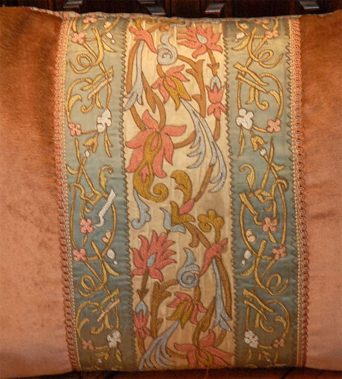 Velvet Single Antique Embroidered Textile Pillow