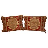 Antique Pair of  Embroidered & Appliqued Textile Pillows