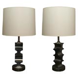 A Pair of Sculptural Modern pewter Table Lamps Vintage A Pair of Sculptural Modern pewter Table Lamps
