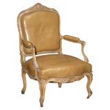A Louis XV Style Painted Fruitwood Fauteuil