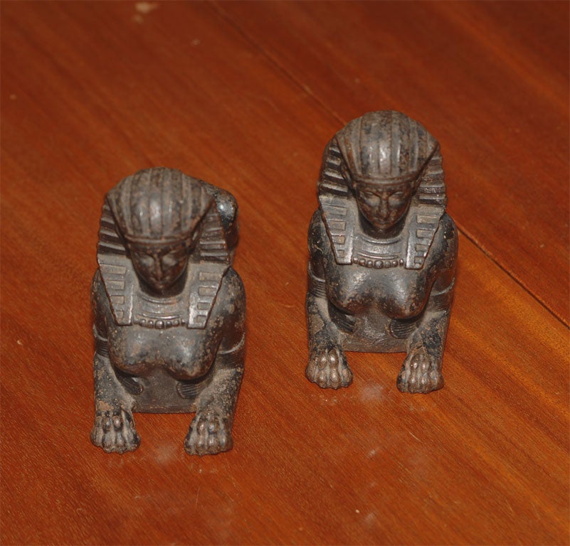French A Pair of  Cast Iron Sphinx Statues For Sale